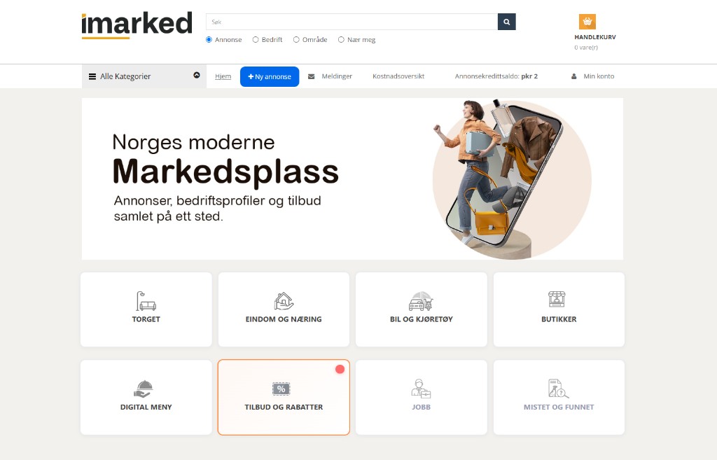 imarked.no homepage — Norges moderne markedsplass