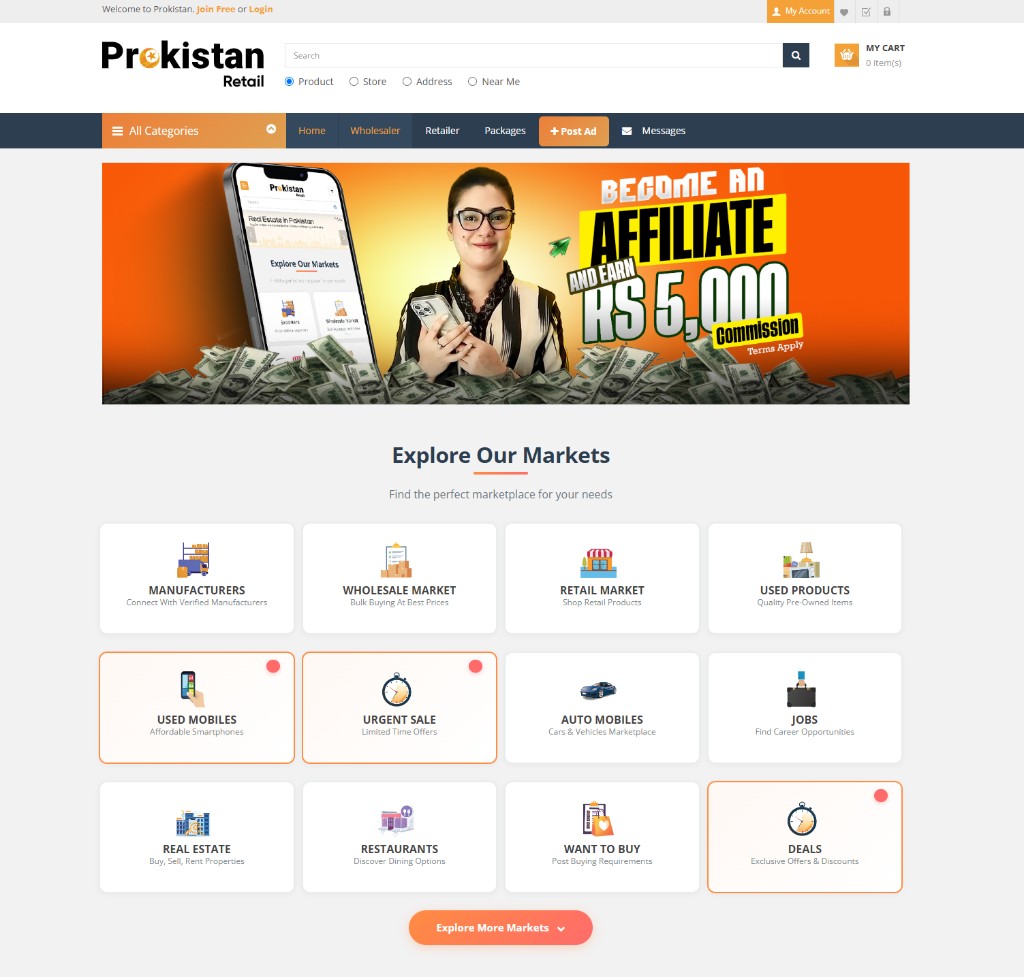 PROKISTAN retail marketplace — search, categories, and discovery